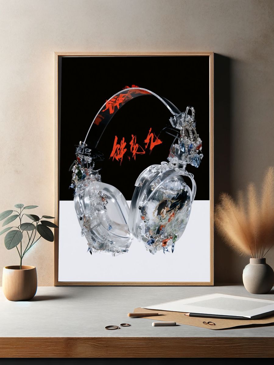 Crystal Headphones Digital Art Poster. — room view 2