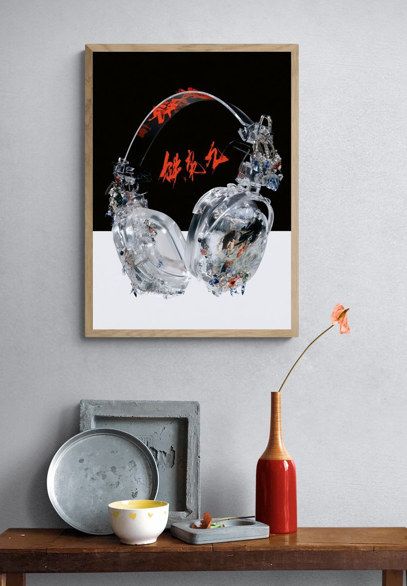Crystal Headphones Digital Art Poster. — room view 3