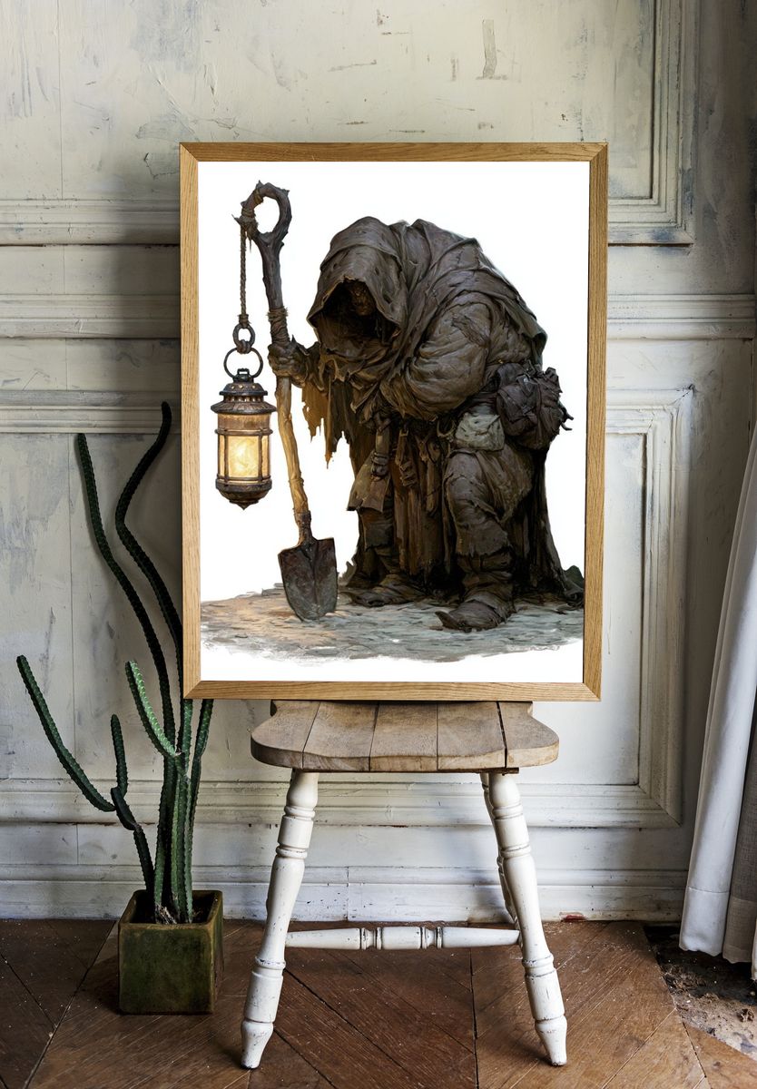 Hooded Lantern Keeper Illustration Print. — room view 1