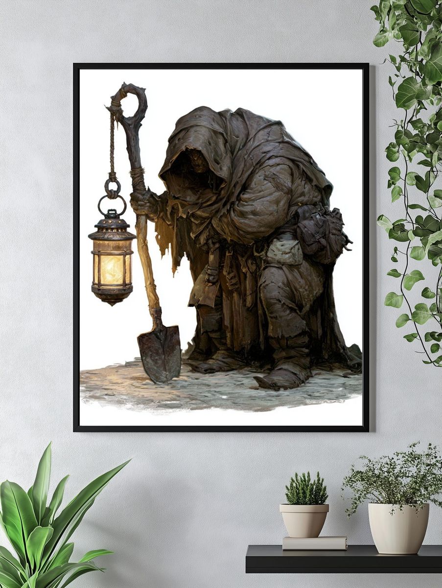 Hooded Lantern Keeper Illustration Print. — room view 4