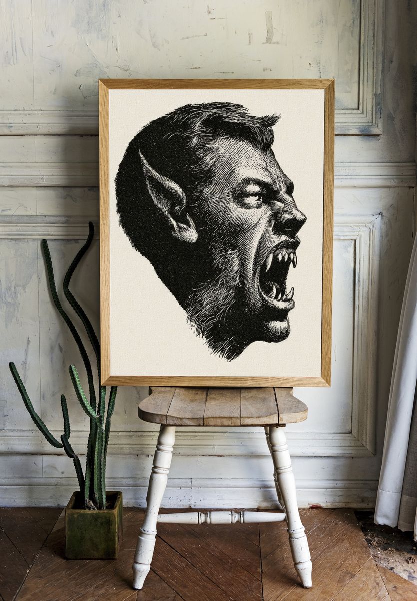 Werewolf Profile Illustration Poster. room preview
