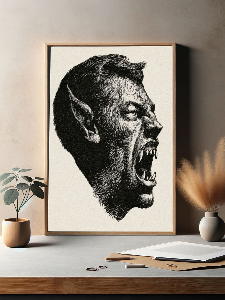 Werewolf Profile Illustration Poster. — room view 2
