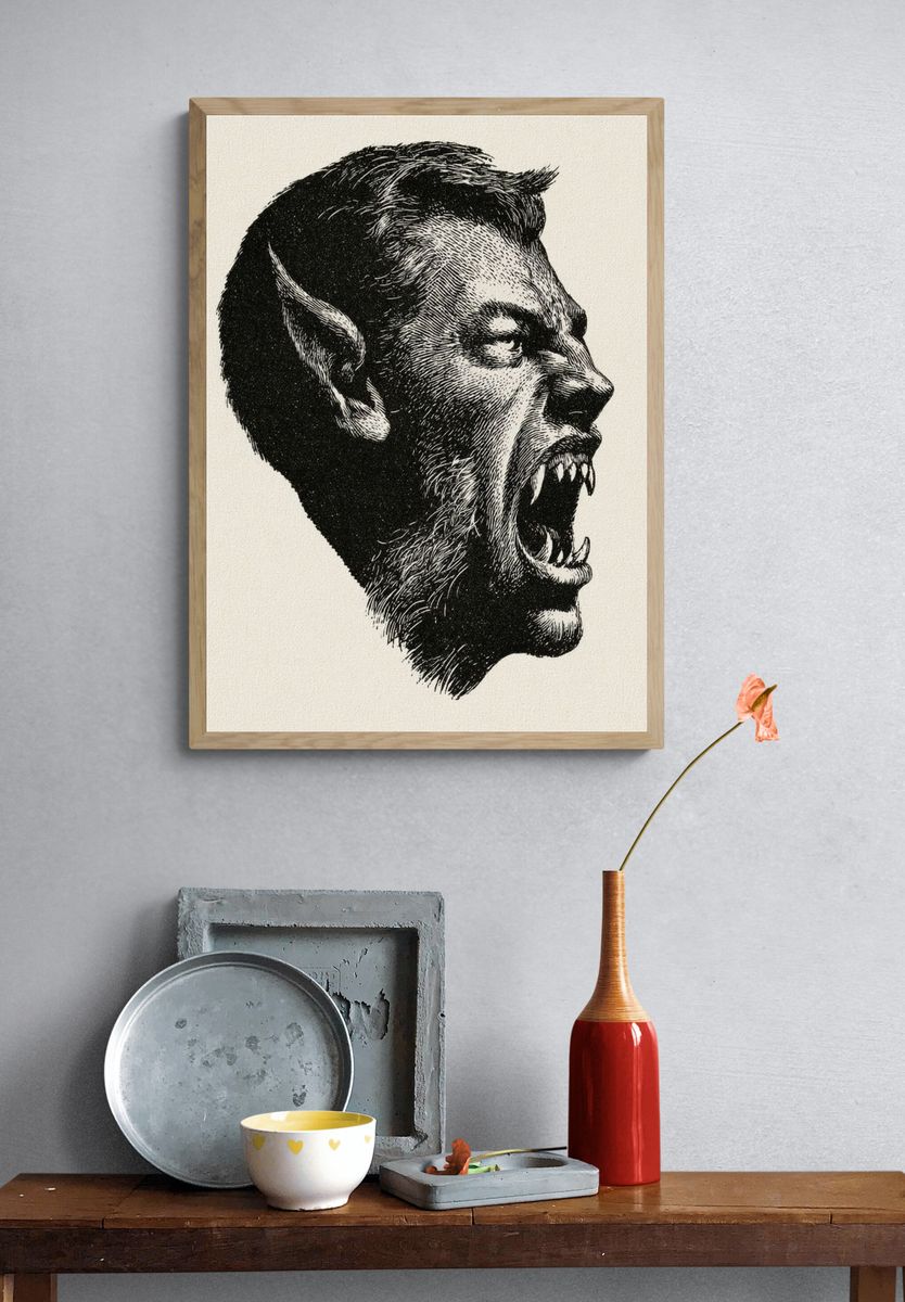 Werewolf Profile Illustration Poster. — room view 3