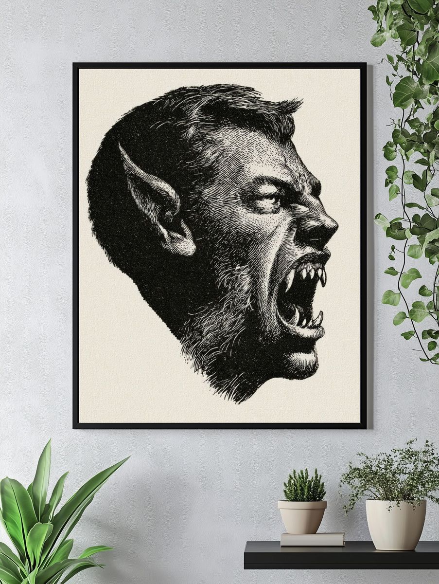 Werewolf Profile Illustration Poster. — room view 4