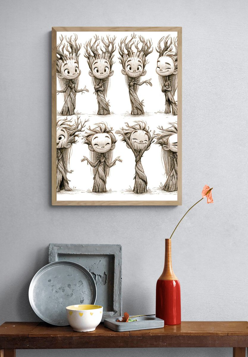 Whimsical Tree Spirit Characters Poster. — room view 3