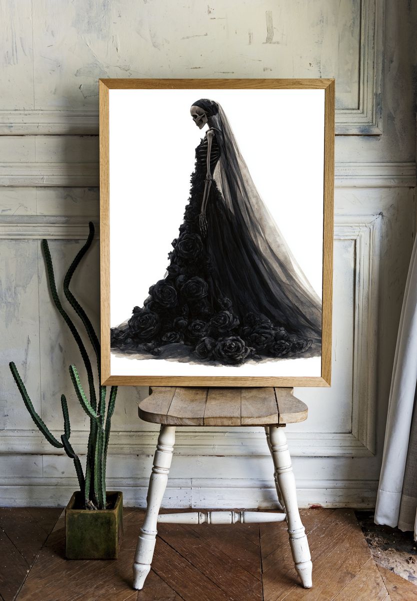 Gothic Skeleton Bride Illustration Poster. room preview