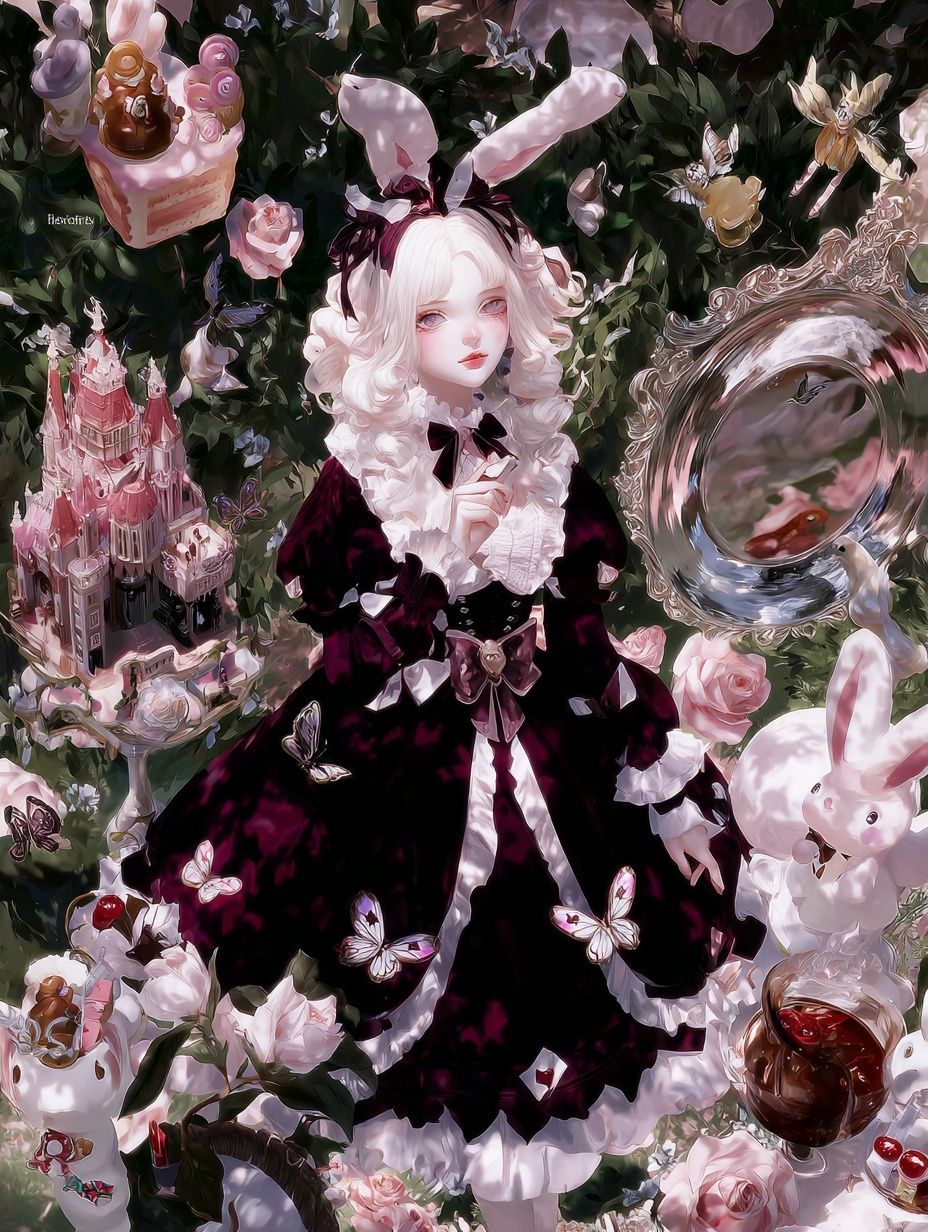 Gothic Bunny Girl Illustration Poster. poster — illustration art