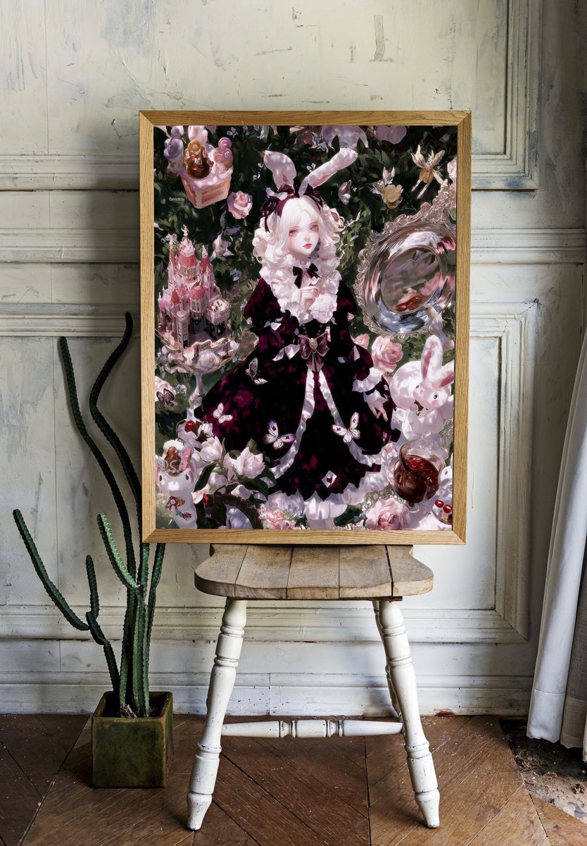 Gothic Bunny Girl Illustration Poster. room preview