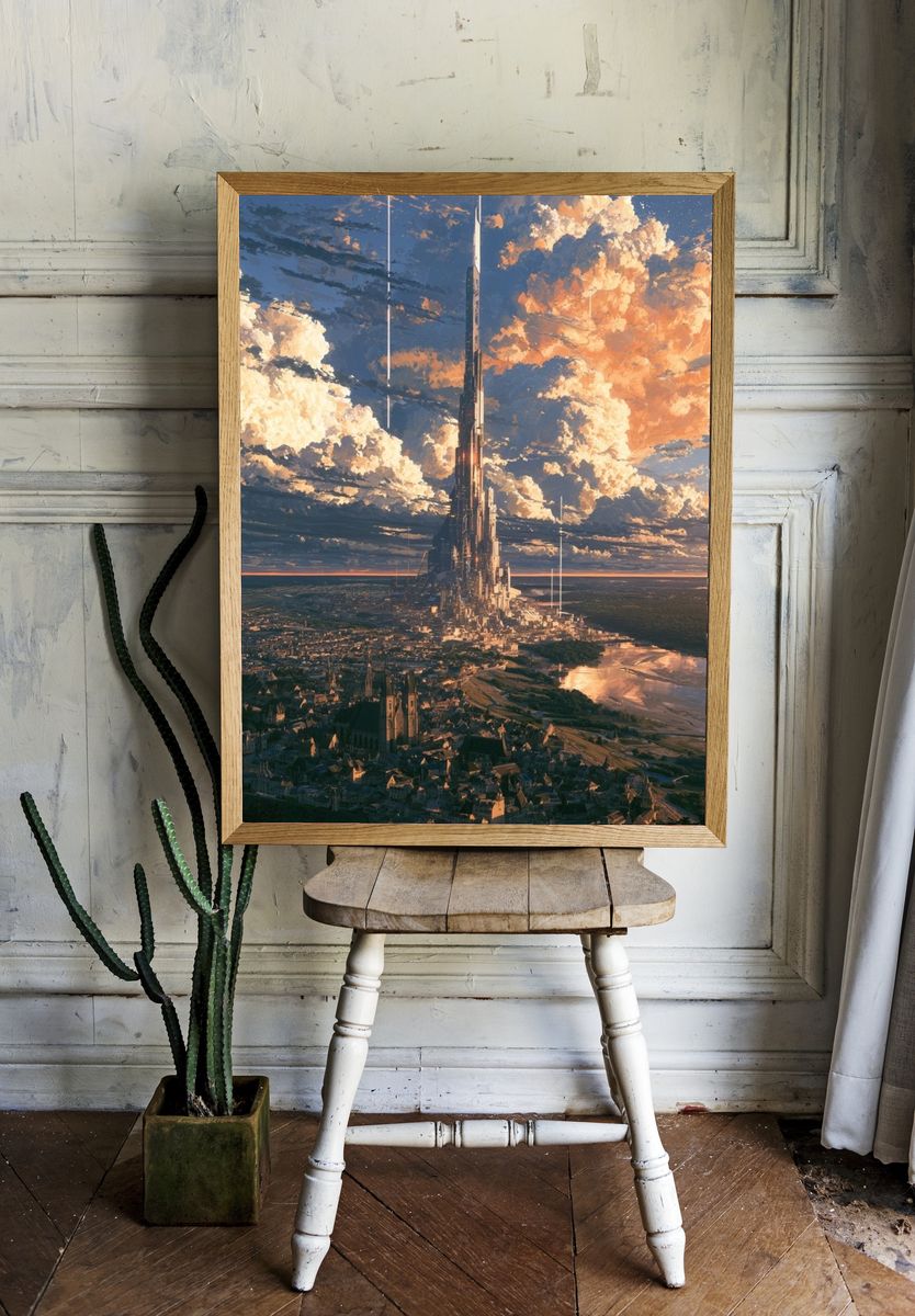 Futuristic City Spire Illustration Poster. room preview
