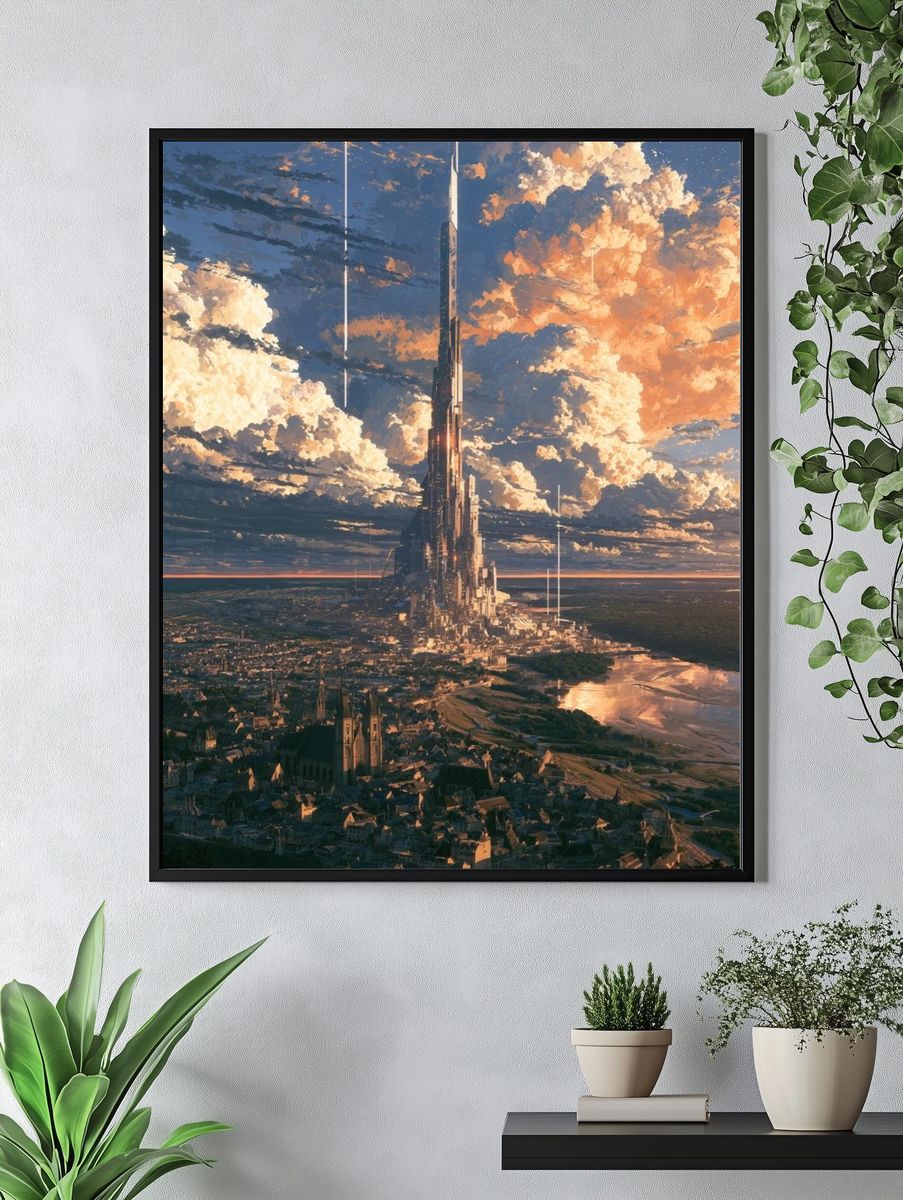 Futuristic City Spire Illustration Poster. — room view 4
