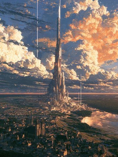 Futuristic City Spire Illustration Poster.