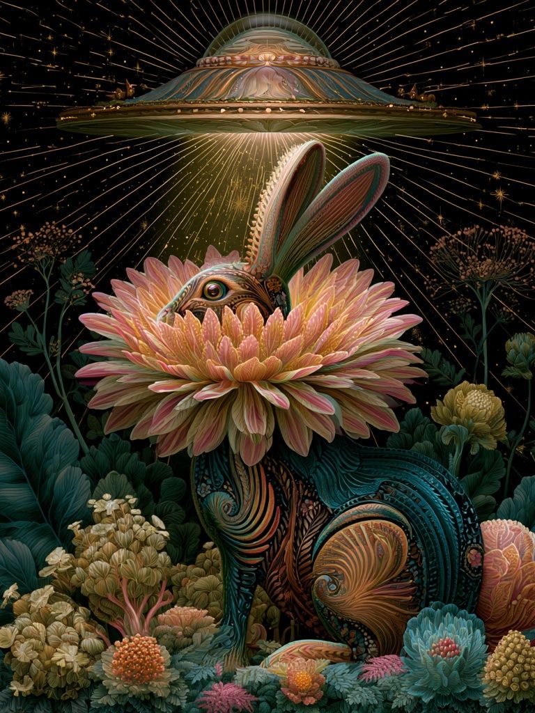 Cosmic Rabbit Bloom Illustration Poster. poster detail