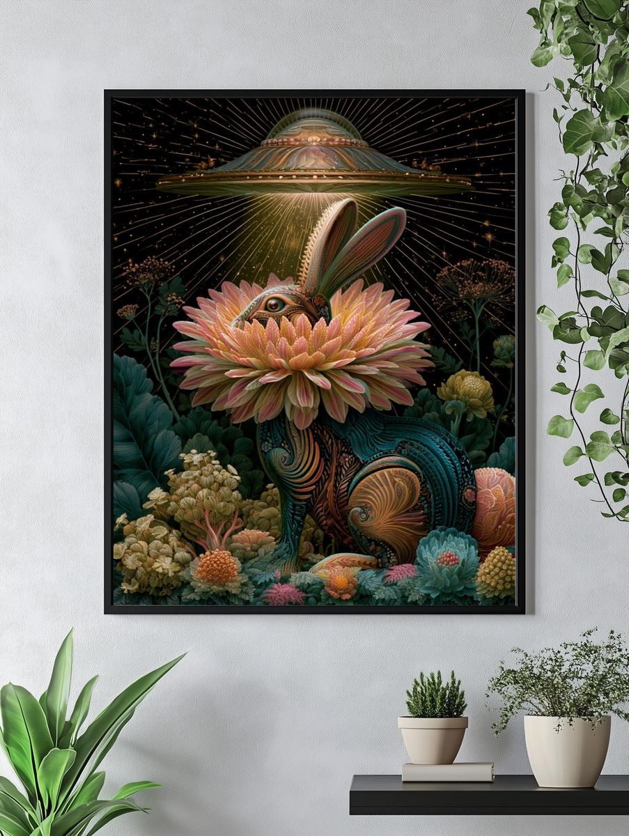 Cosmic Rabbit Bloom Illustration Poster. — room view 4