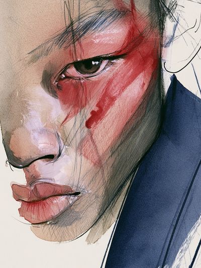 Abstract Face Watercolor Portrait Print. poster