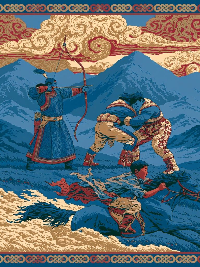Tibetan Archers — Illustration Print. poster — illustration art
