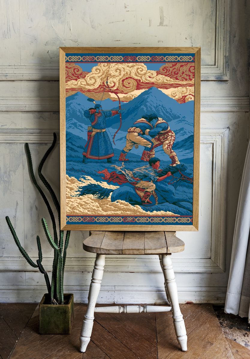 Tibetan Archers — Illustration Print. — room view 1