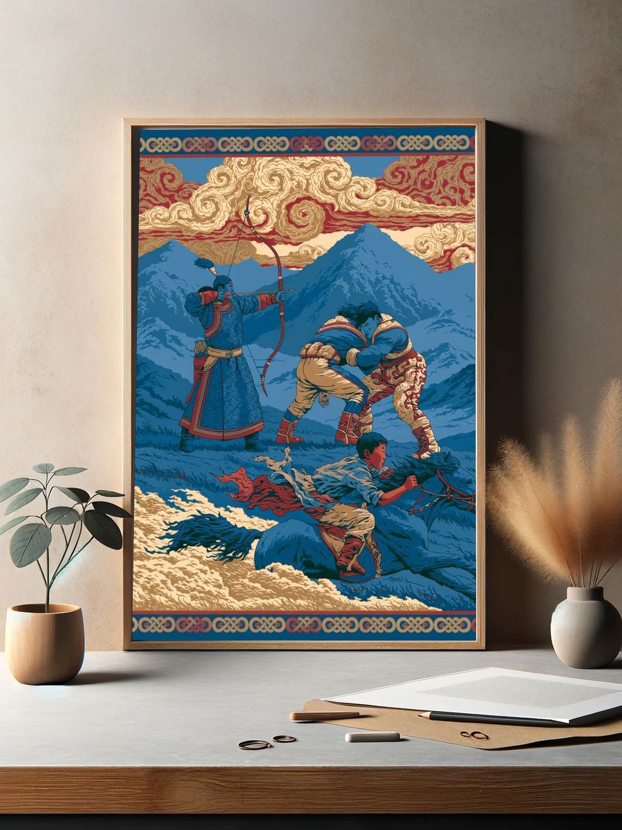 Tibetan Archers — Illustration Print. — room view 2