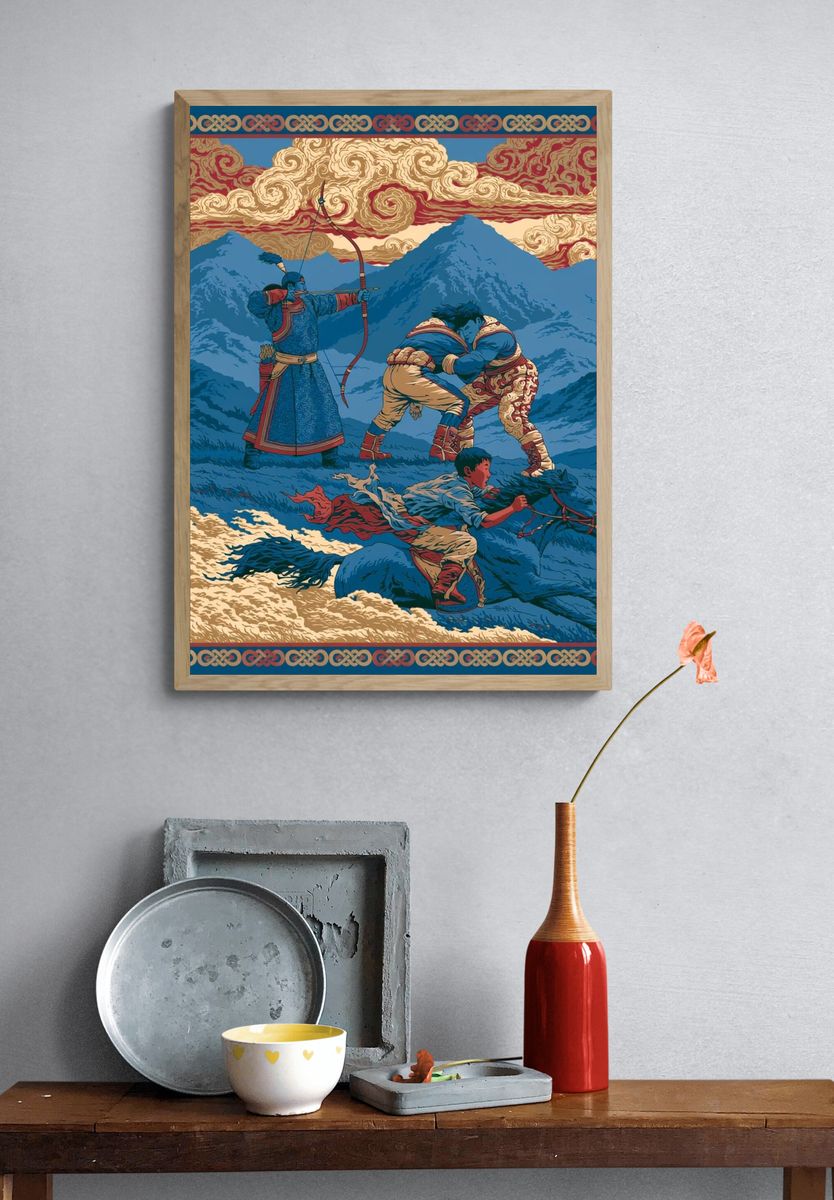 Tibetan Archers — Illustration Print. — room view 3