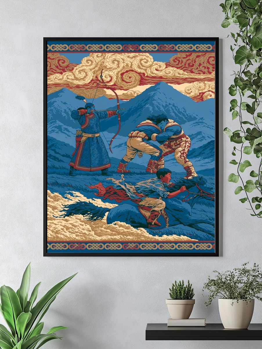 Tibetan Archers — Illustration Print. — room view 4