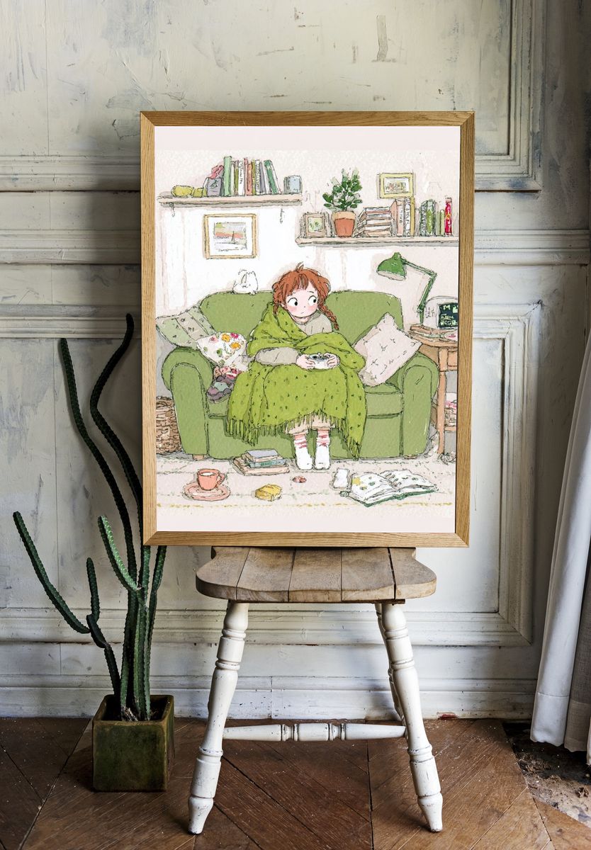 Cozy Reading Room Illustration Poster. — room view 1