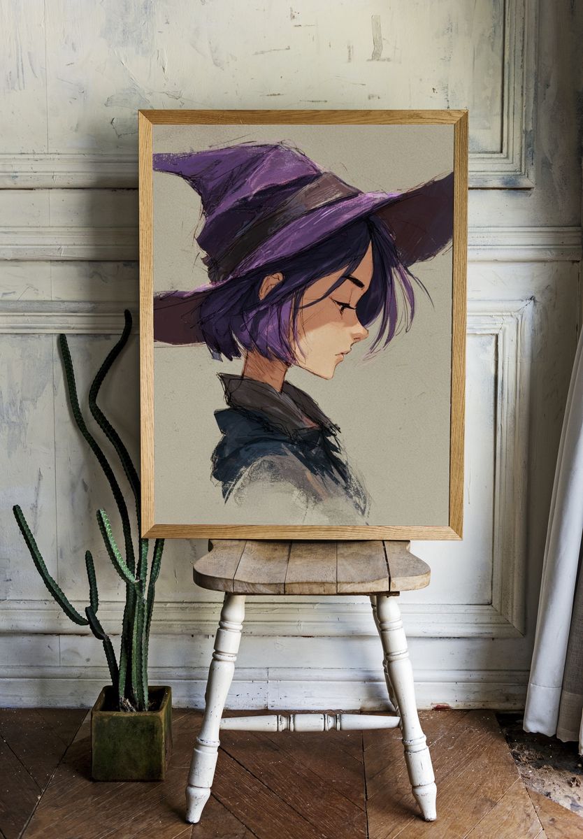 Purple Witch Portrait Print. room preview