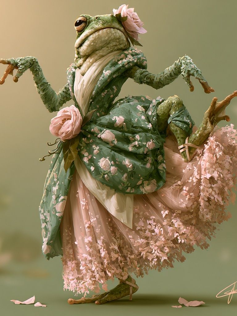 Floral Frog Ballet Illustration Poster. poster detail