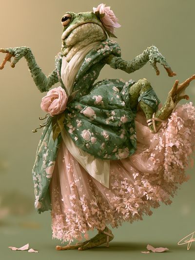 Floral Frog Ballet Illustration Poster. poster