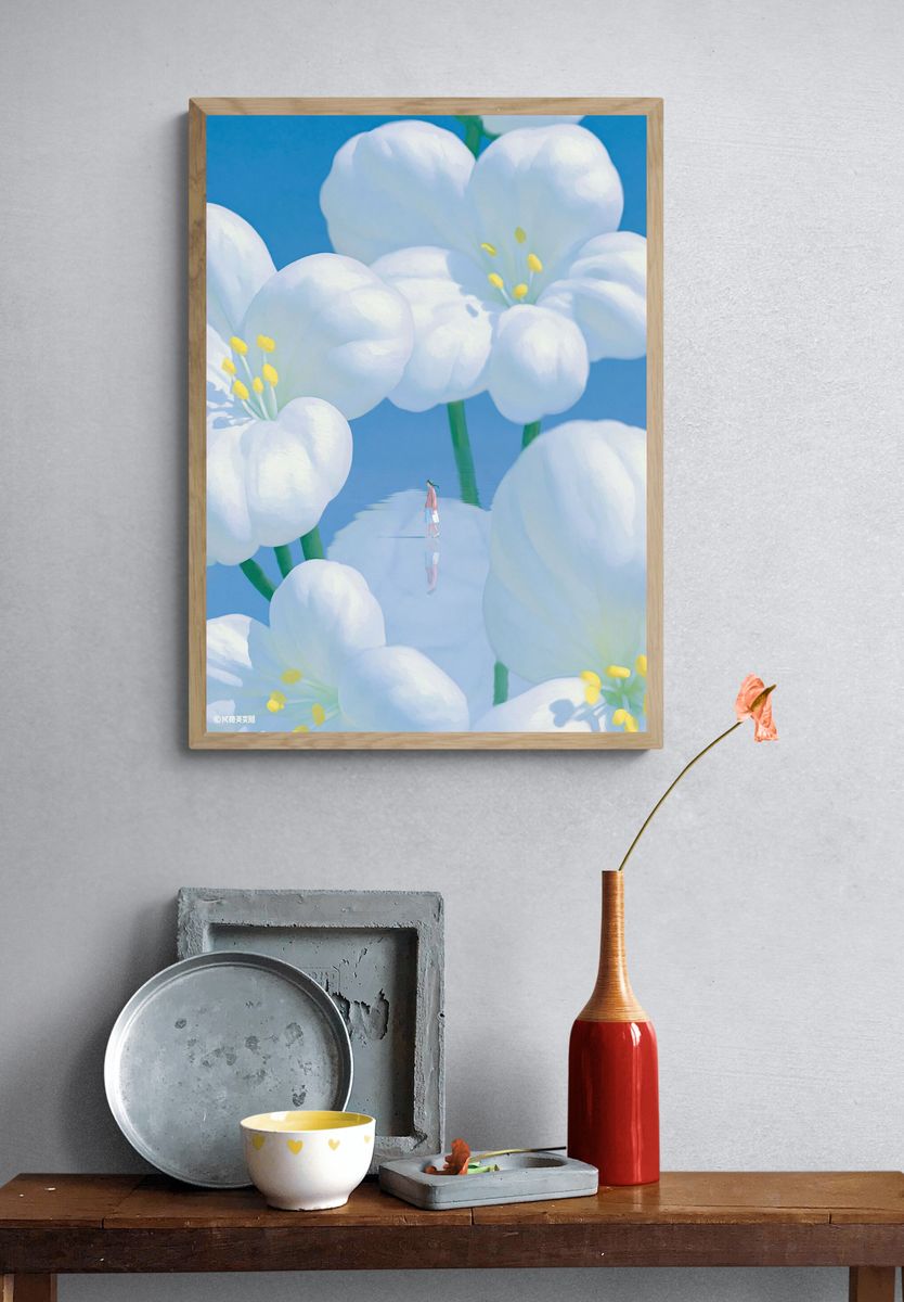 Dreamy Blossom Field Illustration Poster. — room view 3