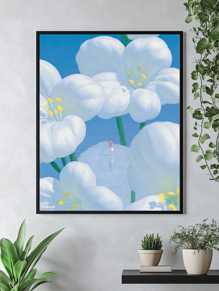 Dreamy Blossom Field Illustration Poster. — room view 4