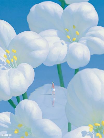 Dreamy Blossom Field Illustration Poster. poster