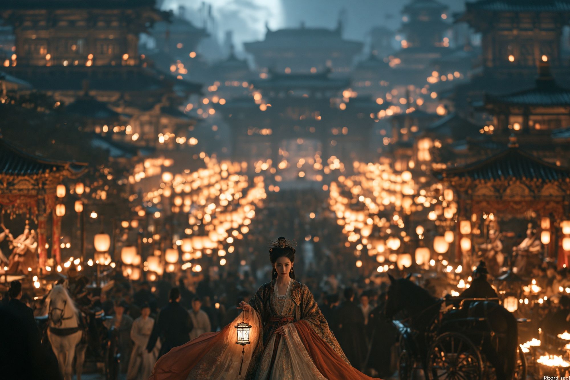 Lantern Festival Empress Fantasy Print. poster — illustration art