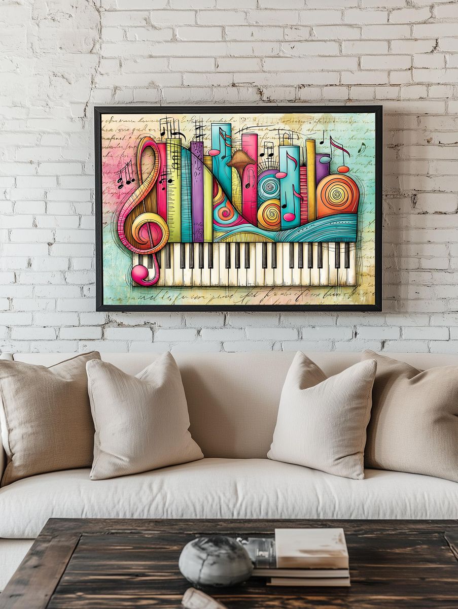 Colorful Piano Notes Illustration Poster. room preview