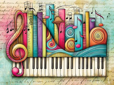 Colorful Piano Notes Illustration Poster. poster