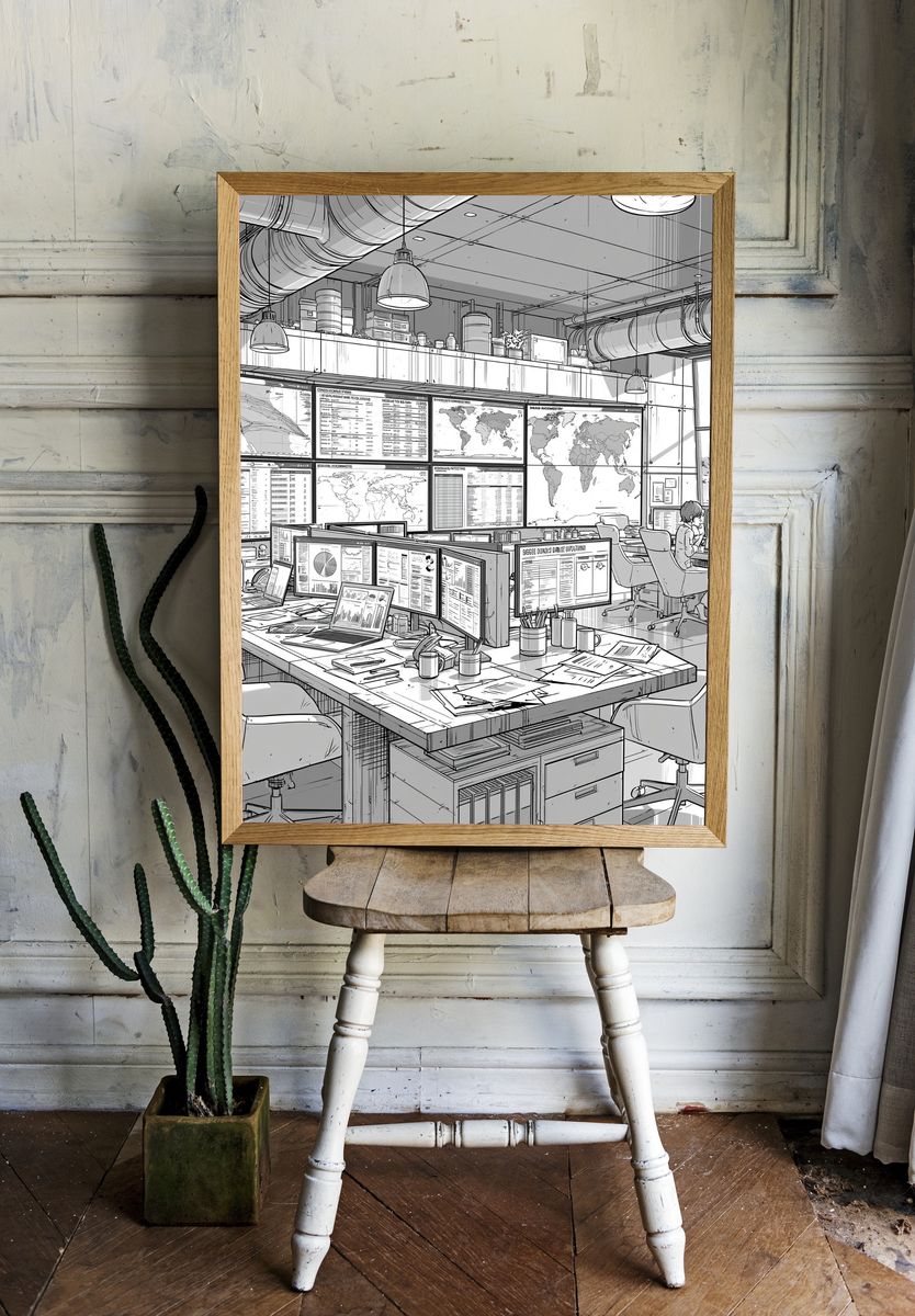 Modern Analytics Office Illustration Poster. — room view 1