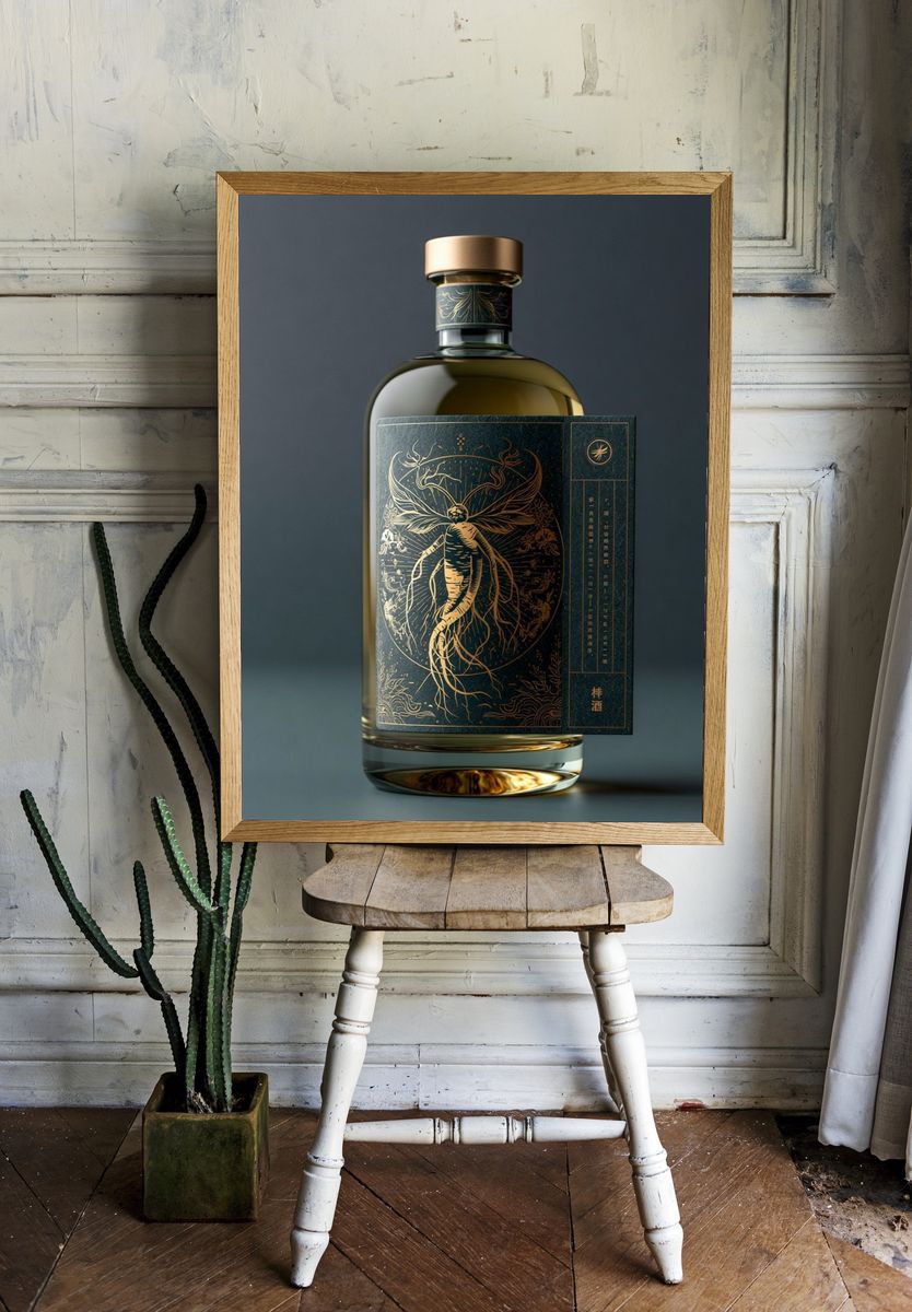 Art Nouveau Bottle Illustration Poster. — room view 1