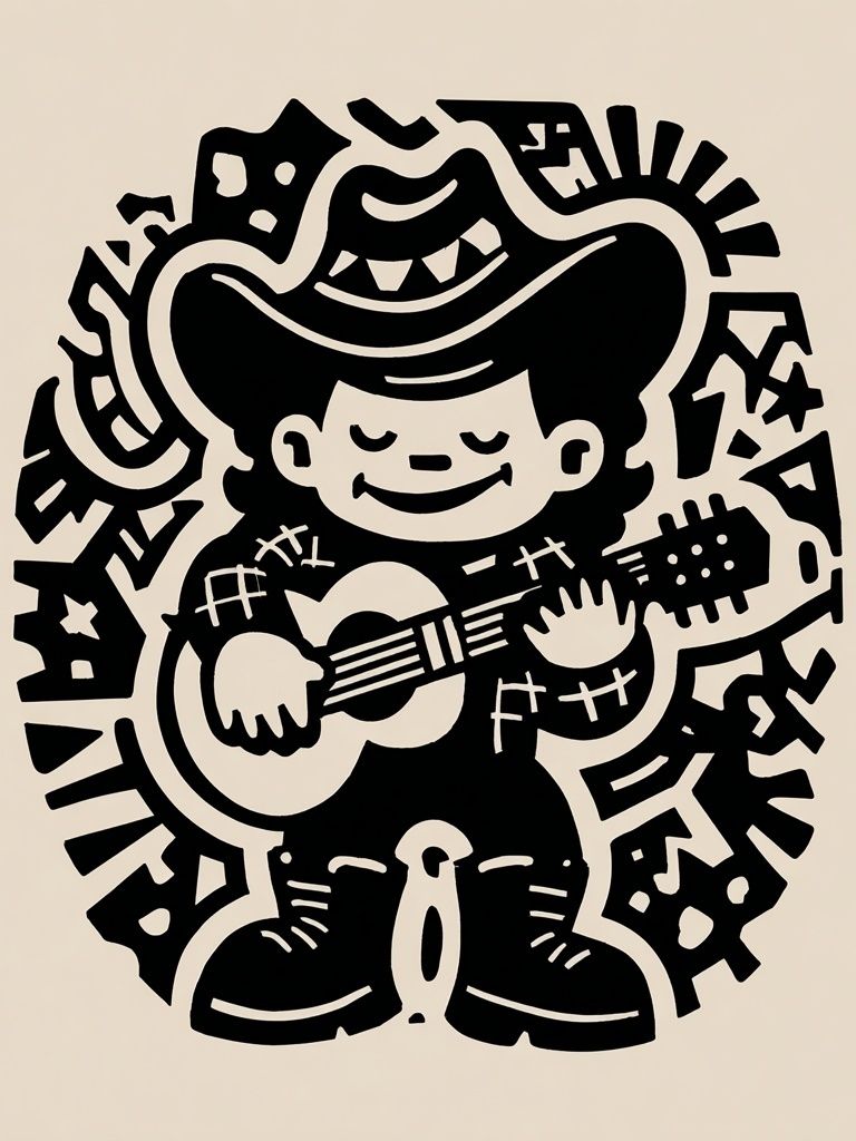 Cowboy Guitar Cartoon Poster. poster detail