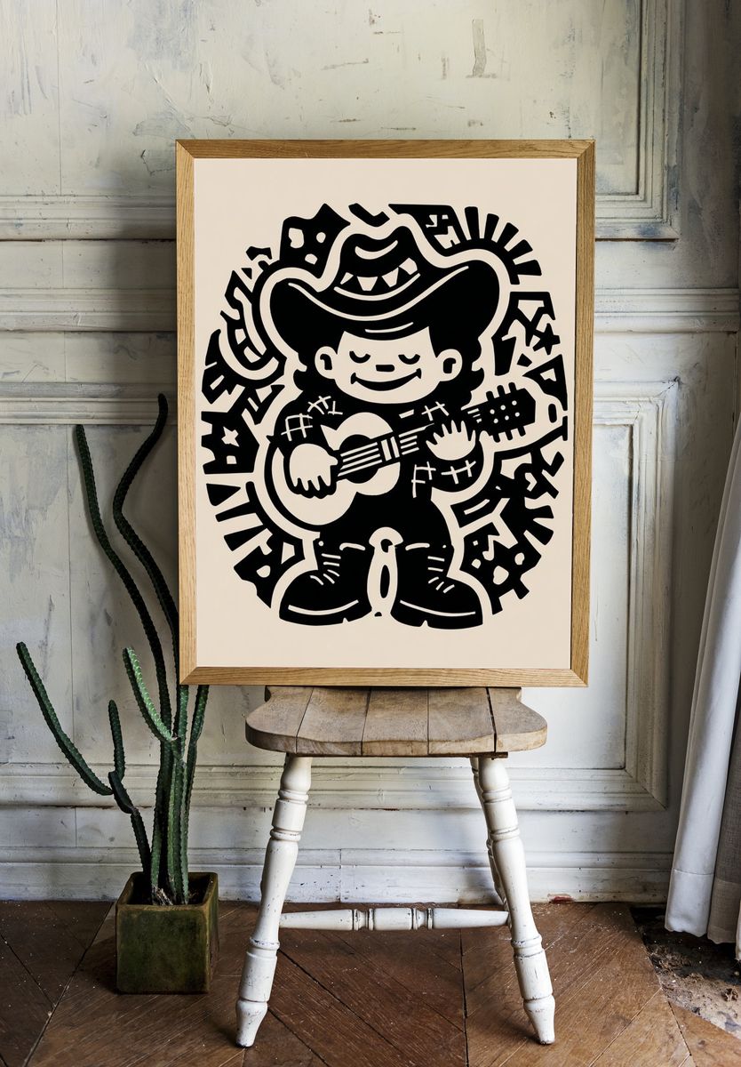 Cowboy Guitar Cartoon Poster. room preview