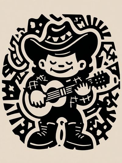 Cowboy Guitar Cartoon Poster. poster