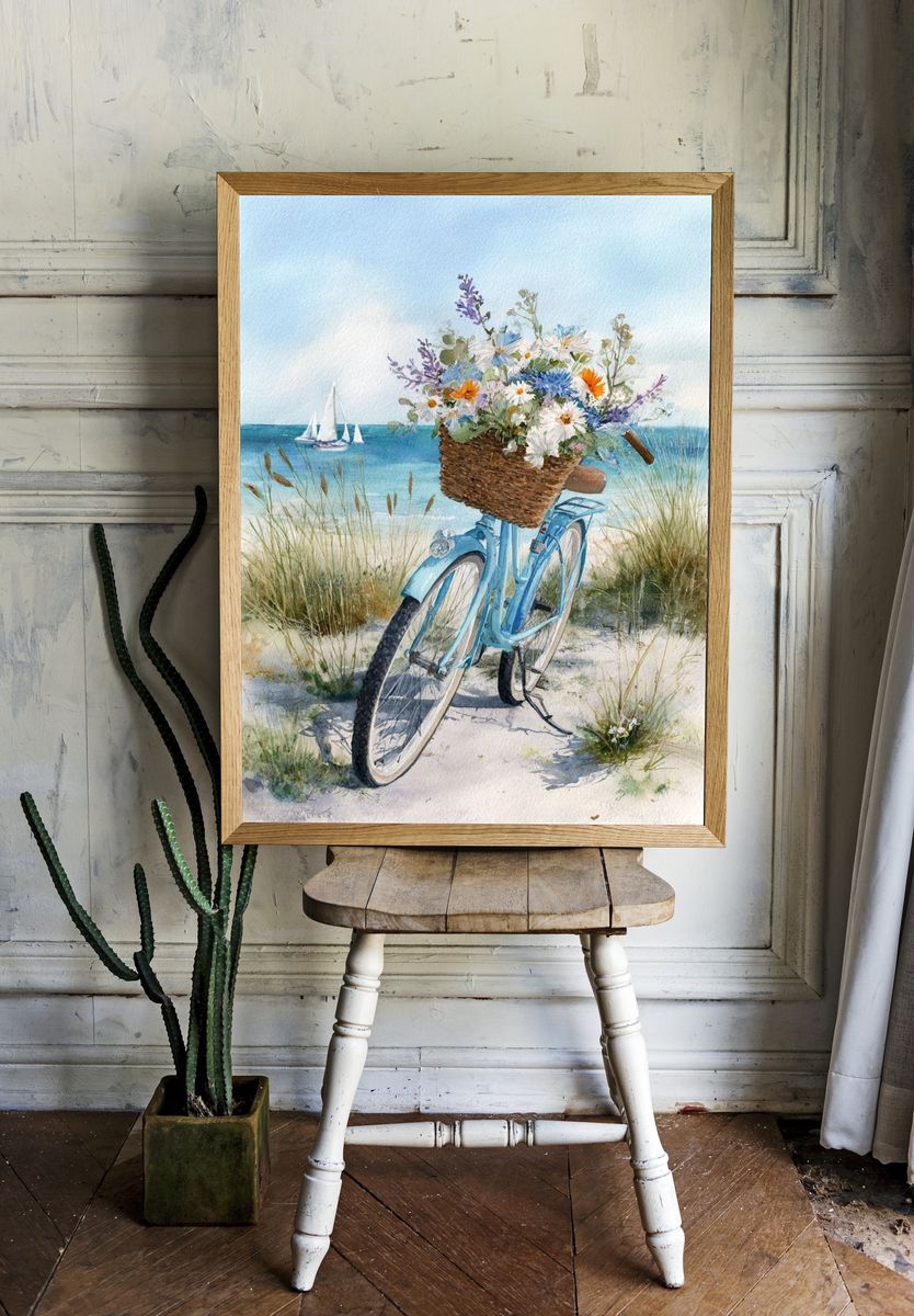 Beach Bicycle Watercolor Poster. room preview