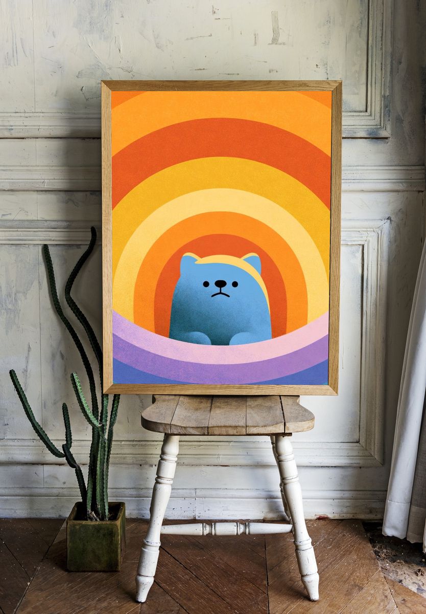 Rainbow Bear Cartoon Print. — room view 1