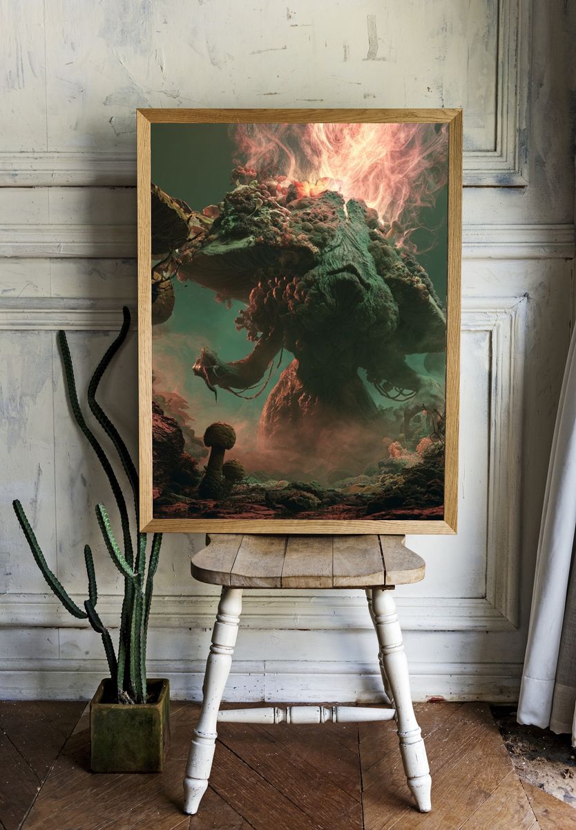 Surreal Mushroom Forest Print. room preview
