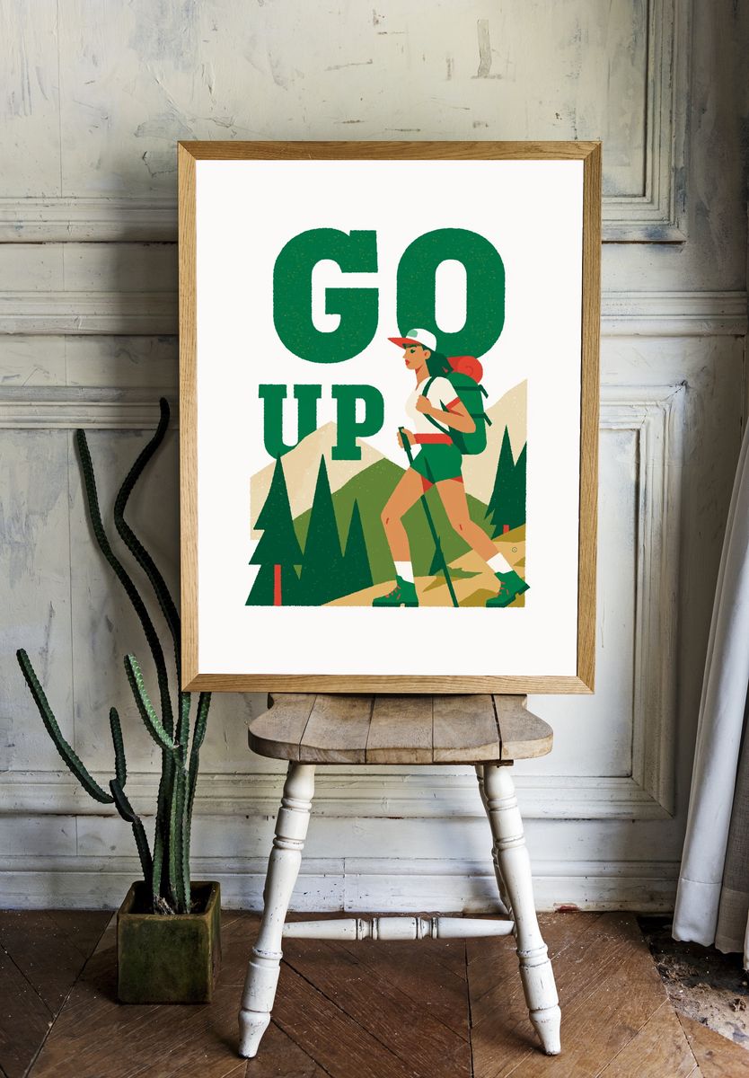 Go Up Hiking Illustration Poster. room preview