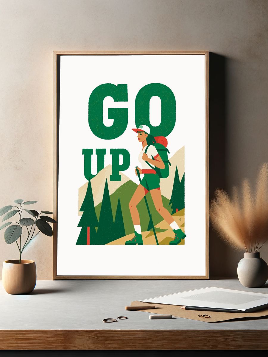 Go Up Hiking Illustration Poster. — room view 2