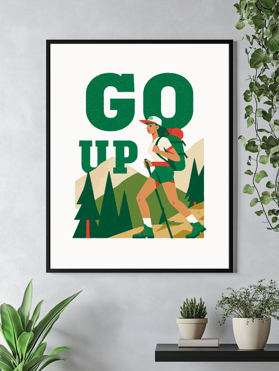 Go Up Hiking Illustration Poster. — room view 4