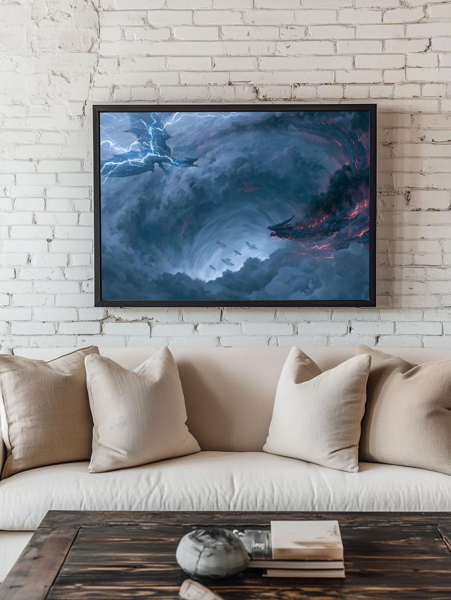 Storm Dragons Clash Print. — room view 1