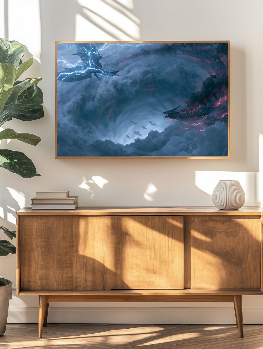 Storm Dragons Clash Print. — room view 3