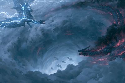 Storm Dragons Clash Print. poster print