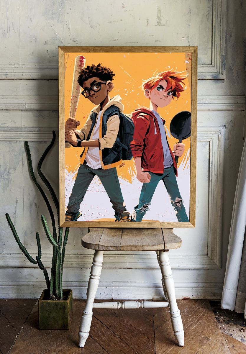 Urban Baseball Duo Illustration Poster. — room view 1