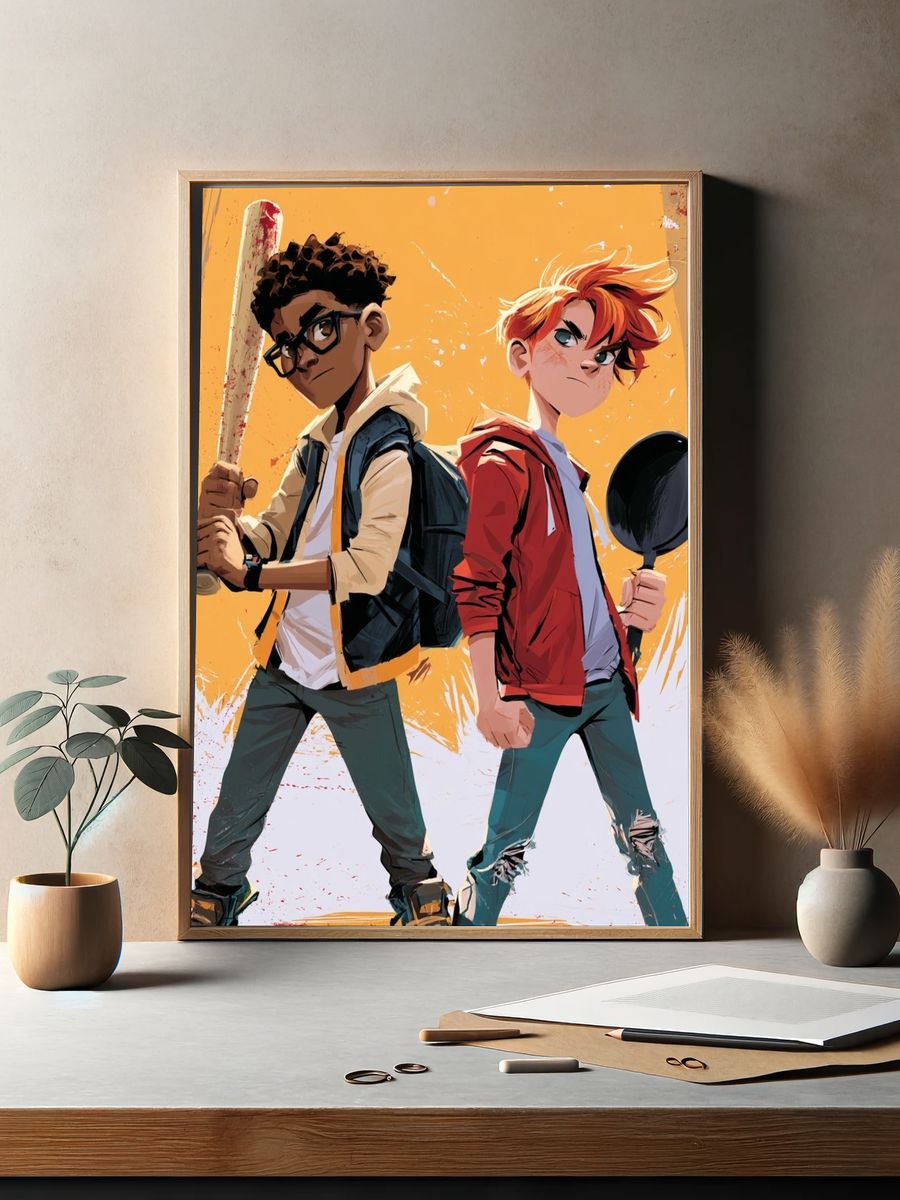 Urban Baseball Duo Illustration Poster. — room view 2