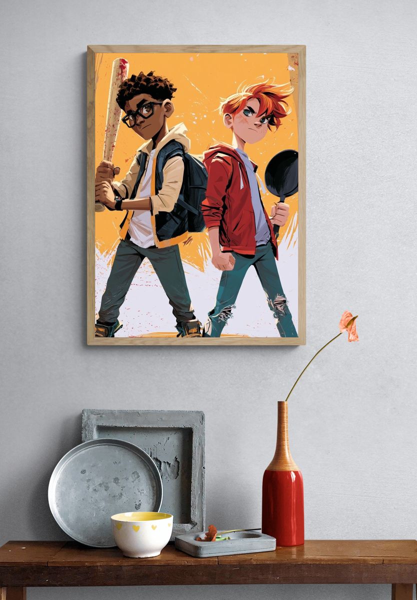 Urban Baseball Duo Illustration Poster. — room view 3